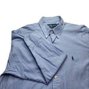 Ralph Lauren Yarmouth Men's Blue Gingham Button Down Shirt 15 32/33 Oxford